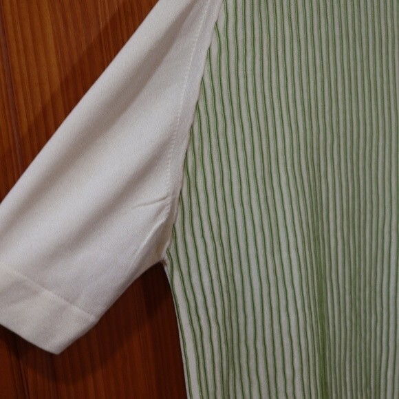 Trend Marshall Fields Vintage Cream & Green Striped Short Sleeve Shirt Top Blous - Picture 3 of 12